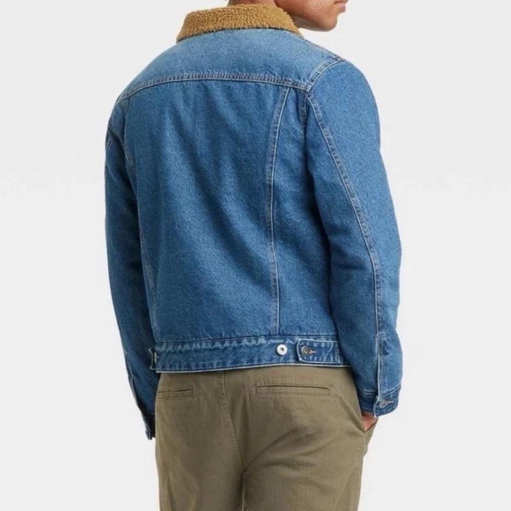 Goodfellow & Co. Men's Faux Shearling Lined Denim Trucker Jacket - Picture 2 of 5